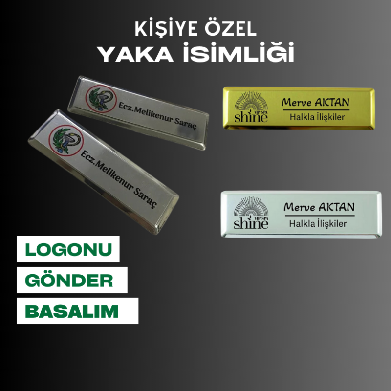 Dikdörtgen İnce Model Yaka İsimliği 20 Adet